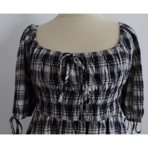 Lulus NWT Plaid Countryside Aura Navy Blue Plaid Short Sleeve Mini Dress Small - Picture 4 of 14